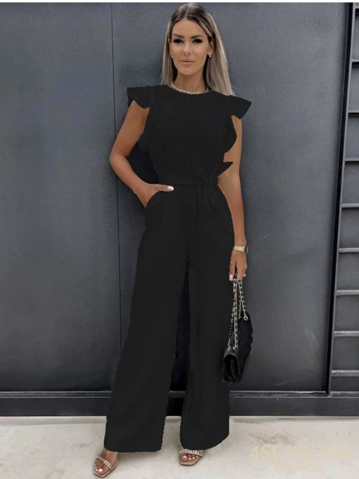 Summer Jumpsuit Woman Clubwear Fashion Casual Sleeveless Ruffles White Lace Up Female Elegant Romper