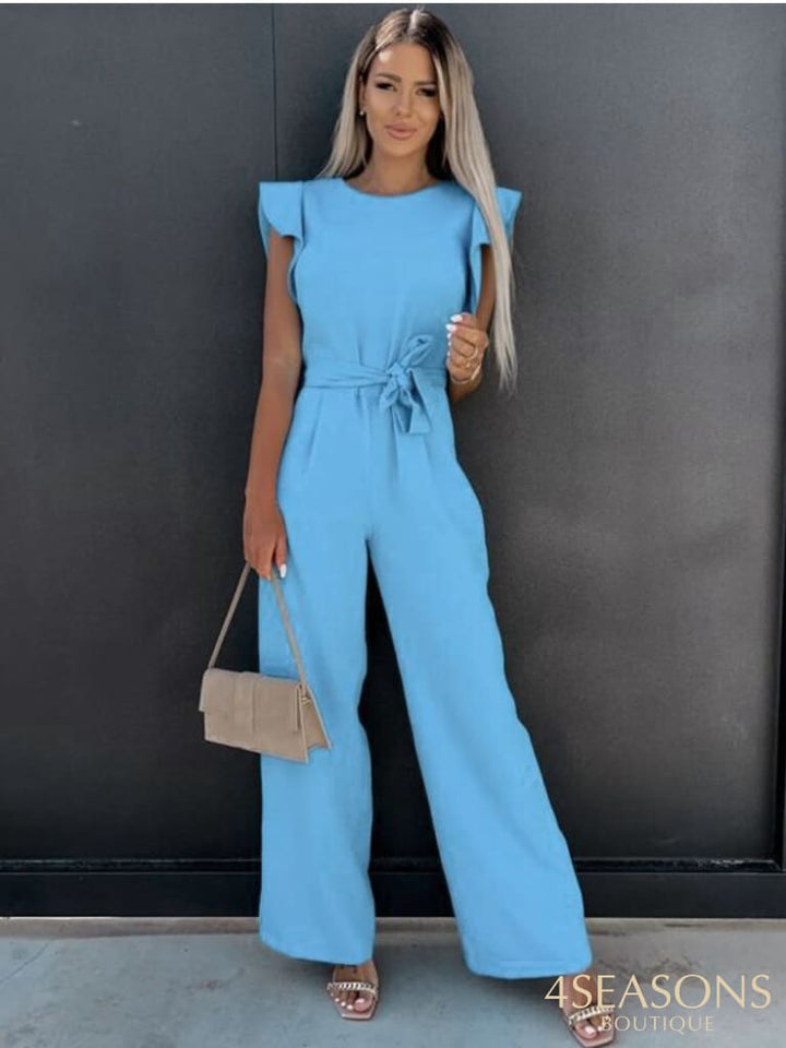 Summer Jumpsuit Woman Clubwear Fashion Casual Sleeveless Ruffles White Lace Up Female Elegant Romper