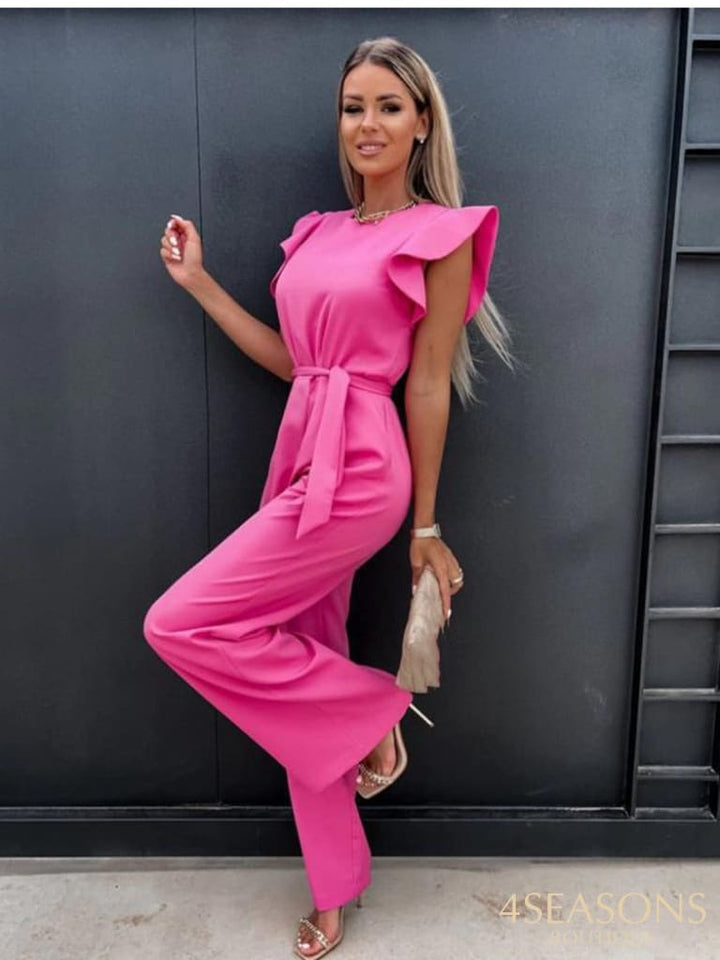 Summer Jumpsuit Woman Clubwear Fashion Casual Sleeveless Ruffles White Lace Up Female Elegant Romper