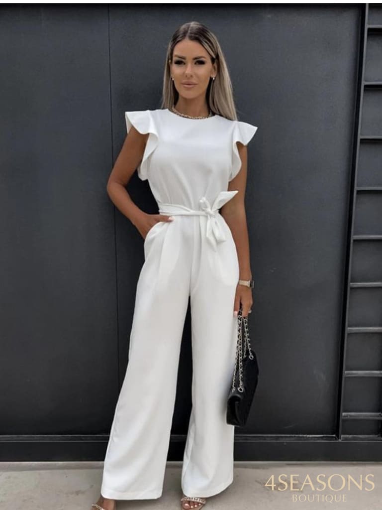 Summer Jumpsuit Woman Clubwear Fashion Casual Sleeveless Ruffles White Lace Up Female Elegant Romper