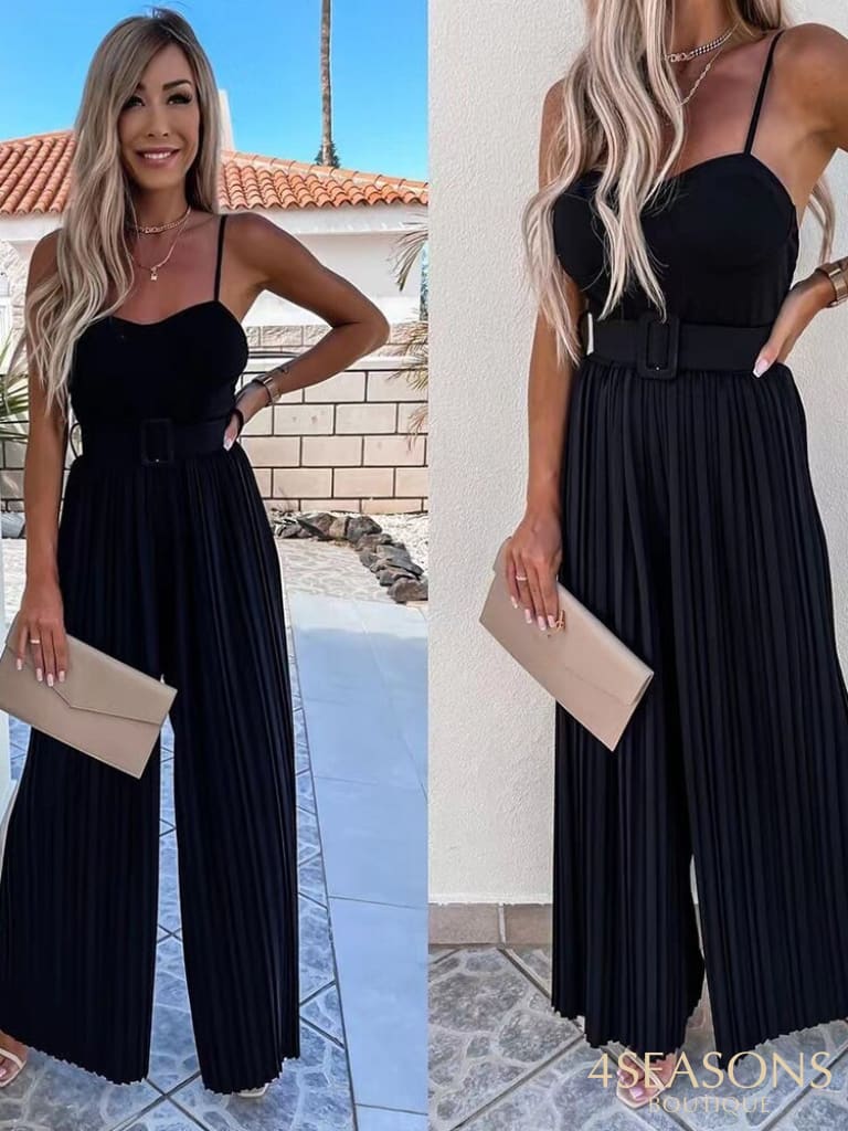 Summer Spaghetti Straps Rompers Women Fashion Wide Leg Pants 2022 Ladies Elegant Sleeveless Solid