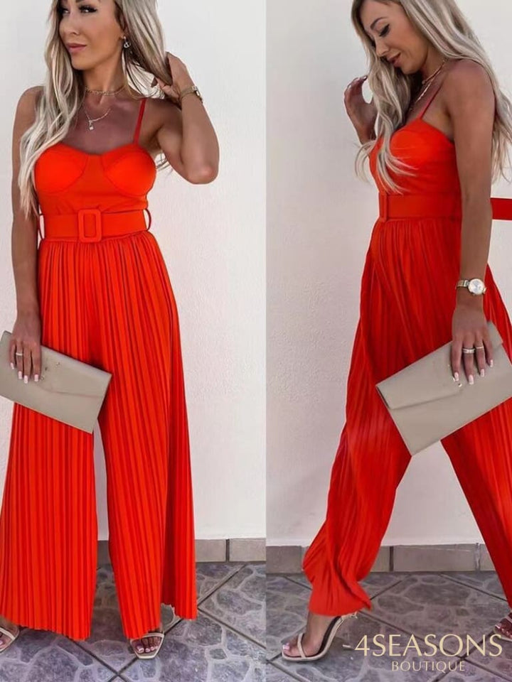 Summer Spaghetti Straps Rompers Women Fashion Wide Leg Pants 2022 Ladies Elegant Sleeveless Solid