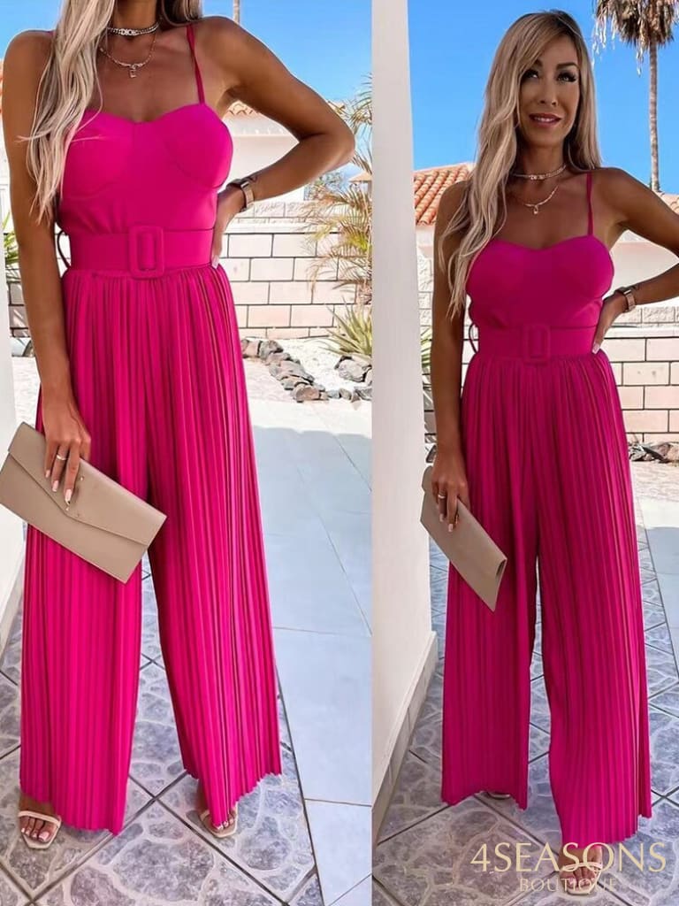 Summer Spaghetti Straps Rompers Women Fashion Wide Leg Pants 2022 Ladies Elegant Sleeveless Solid