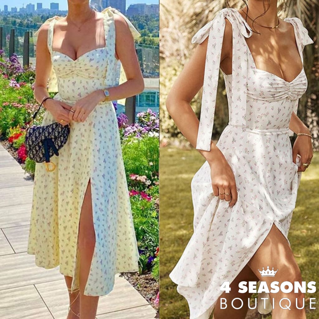 Summer Spring Floral Dress Women's Sexy Casual Fashion Sundress Midi Slip Backless Pleated Slit
