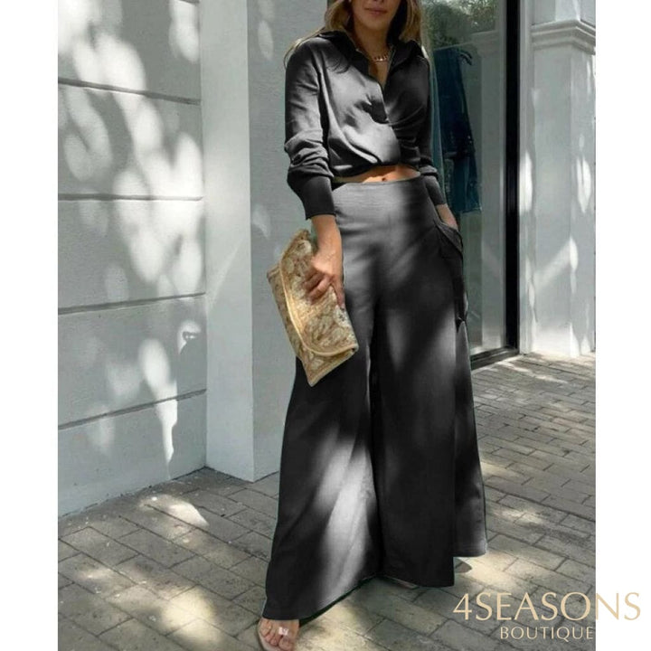 Two Piece Set Women Vintage Boho Print Shirt Commuter Wide Leg Pants Summer Casual Loose Suits Work
