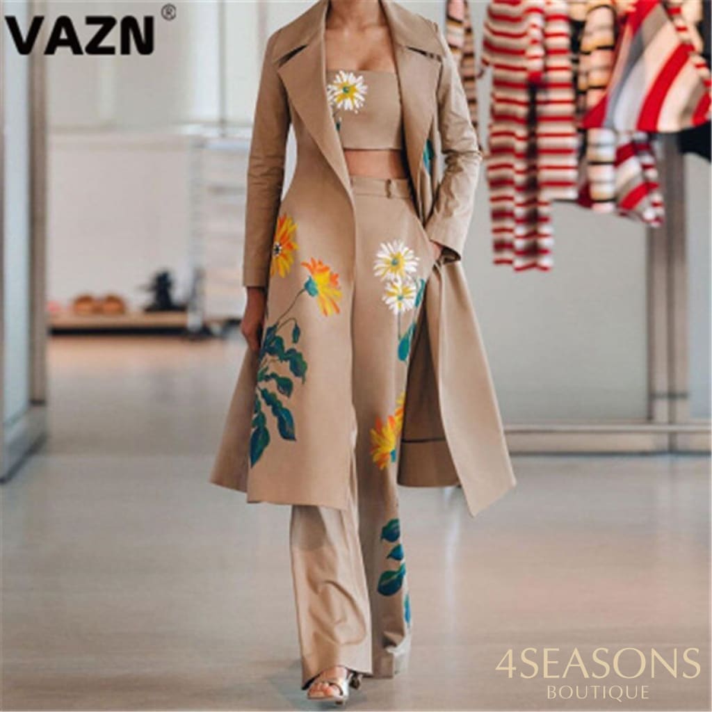 Vazn 2020 Hot High-End Office Elegant Embroidery Full Sleeve X-Long Cloth Top Long Pants 1 Piece