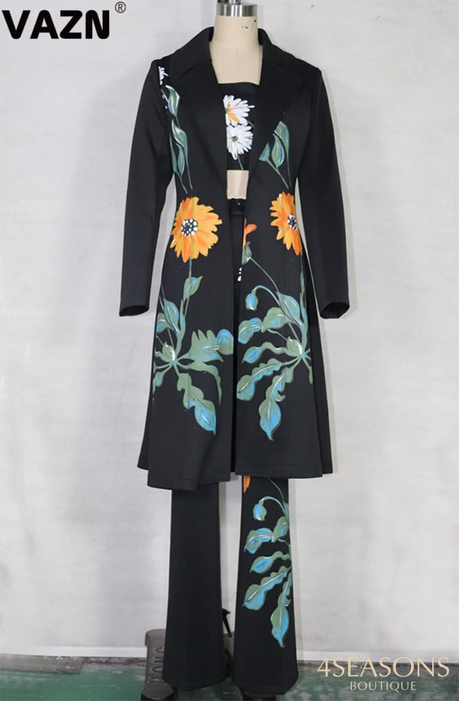 Vazn 2020 Hot High-End Office Elegant Embroidery Full Sleeve X-Long Cloth Top Long Pants 1 Piece