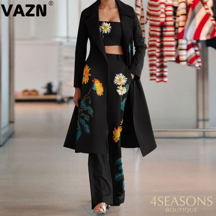 Vazn 2020 Hot High-End Office Elegant Embroidery Full Sleeve X-Long Cloth Top Long Pants 1 Piece