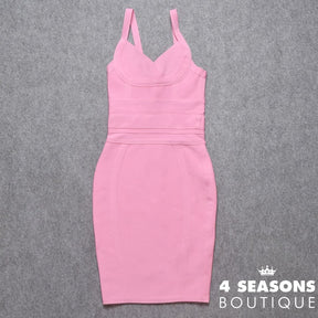 Willbenice Pink Red Sexy Rayon Bodycon Spaghetti Straps Bandage Dresses For Women 2022 Belt Sashes