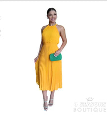 Lkf New Casual Women’s Dress Solid Color Sleeveless Chiffon Temperament Pleated Waist Street