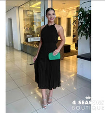 Lkf New Casual Women’s Dress Solid Color Sleeveless Chiffon Temperament Pleated Waist Street