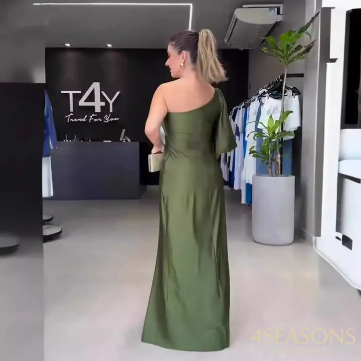 Temperament Muslim Dress Women Long Slash-Neck Slit Morocco Party Evening Dresses Islam Dubai
