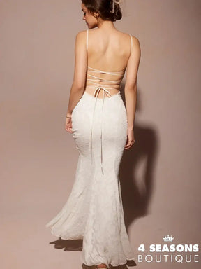 Julissa Mo Sexy Backless Double Layer Women Maxi Dress White Spaghetti Strap Evening Summer Skinny