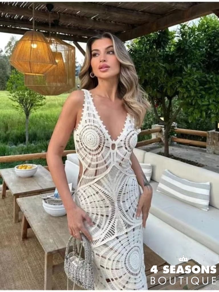 Vestido Crochê Idina Branco Gelo / Único (Servindo P Ao Gg)