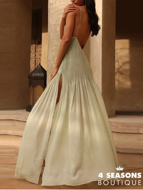 Sexy Backless Party Dress Women V-Neck Sleeveless Sling Green Maxi Female Beach Dresses 2024 Summer