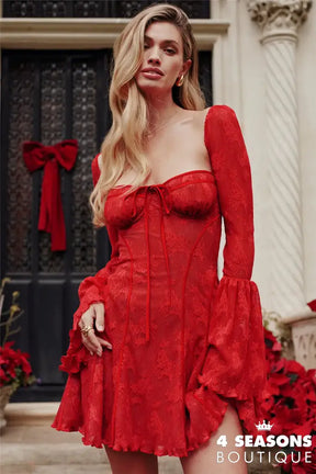 Lace Flare Sleeve High Waist Mini Dress Women Square Collar Low Cut Backless Pleated Dresses 2024