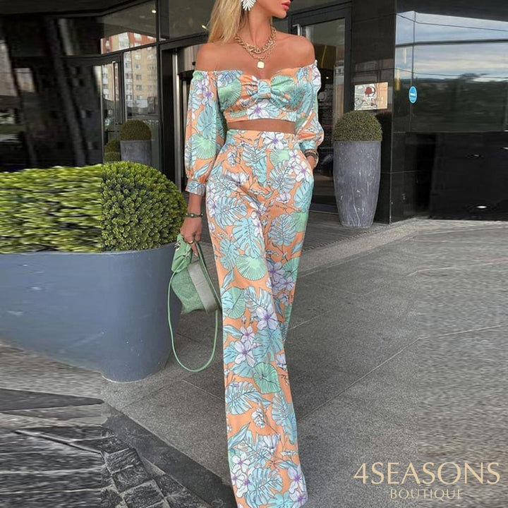 Wefads Women Fashion Two Piece Sets Print Suits Summer Beach Streetwear Autumn 2 Setstops +Elegant