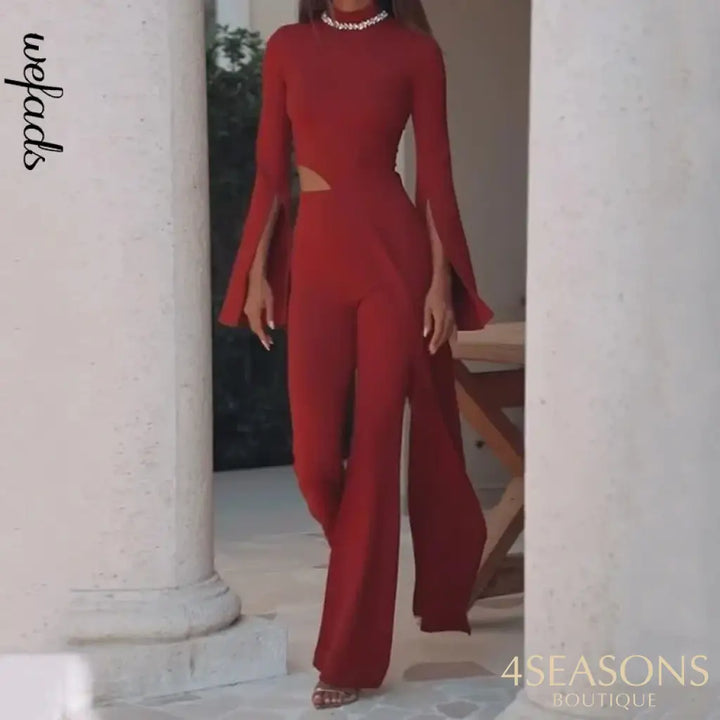 Wefads Women Two Piece Set Autumn Casual Solid Long Sleeve Round Neck High Waist Irregular Pullover