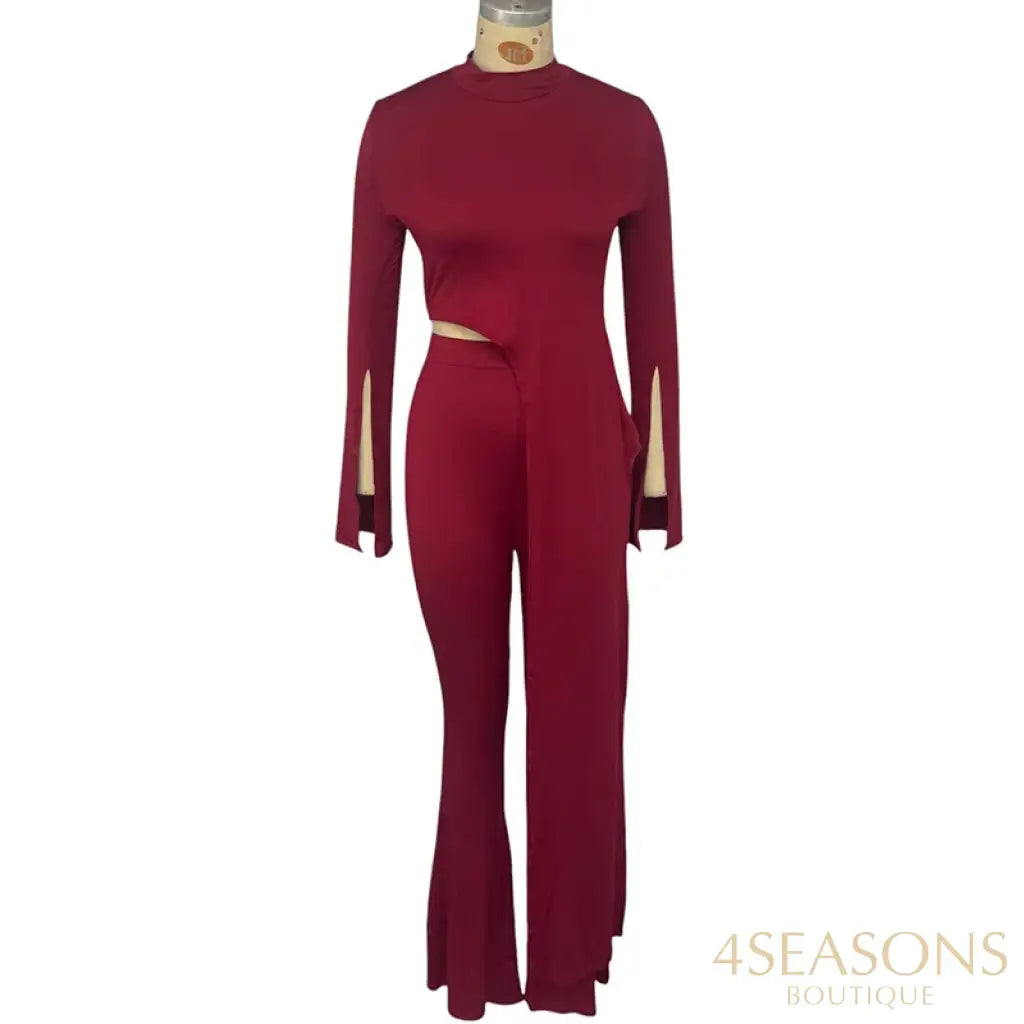 Wefads Women Two Piece Set Autumn Casual Solid Long Sleeve Round Neck High Waist Irregular Pullover