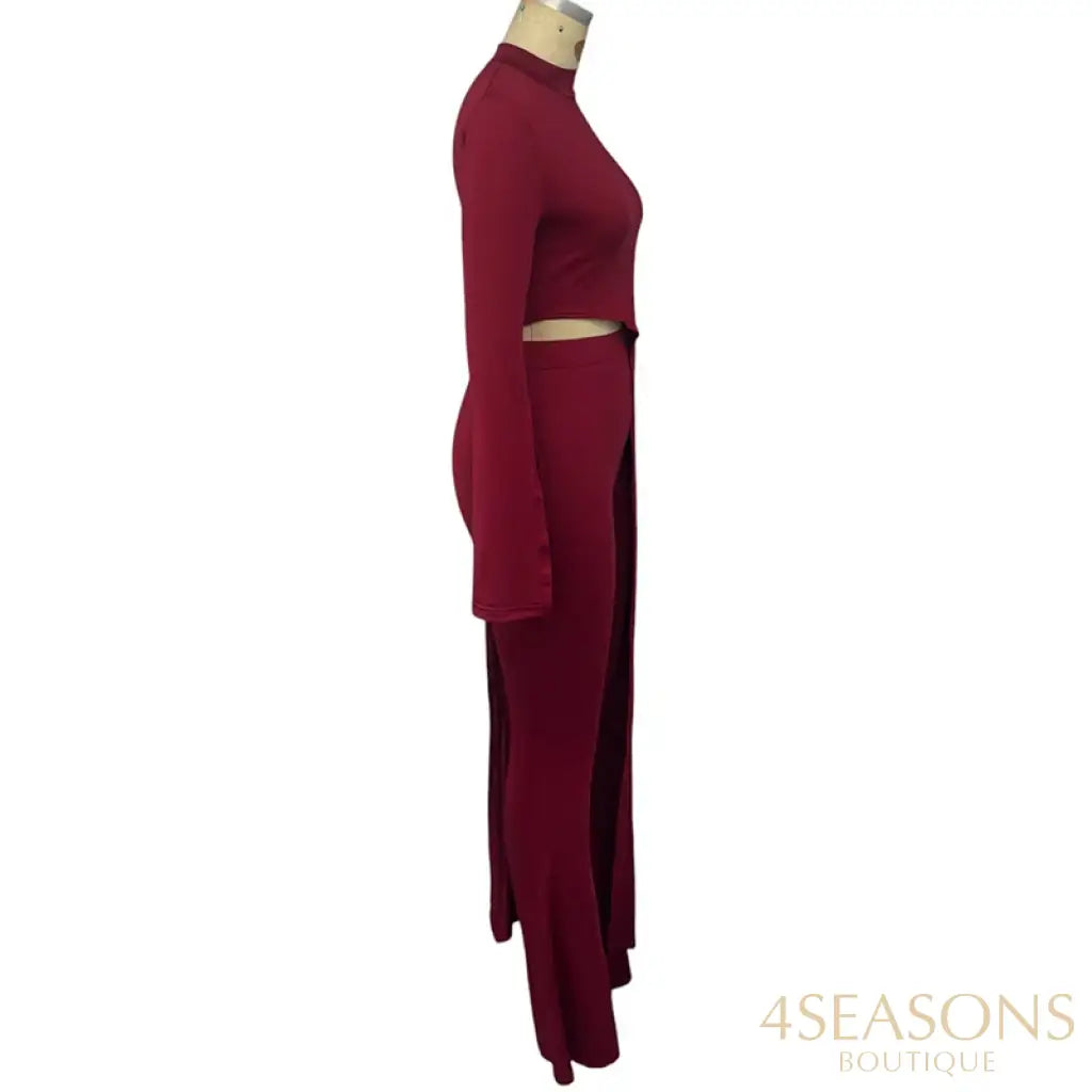 Wefads Women Two Piece Set Autumn Casual Solid Long Sleeve Round Neck High Waist Irregular Pullover
