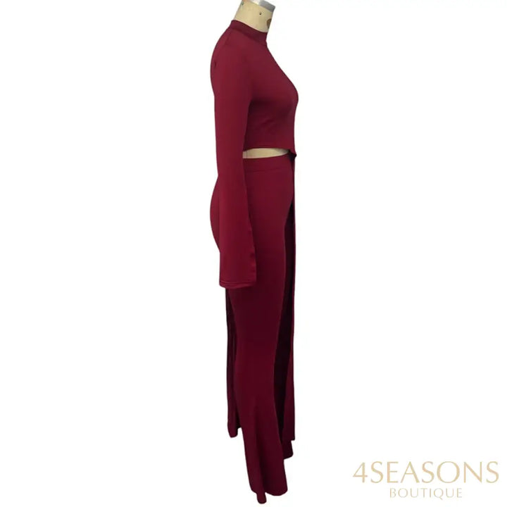 Wefads Women Two Piece Set Autumn Casual Solid Long Sleeve Round Neck High Waist Irregular Pullover
