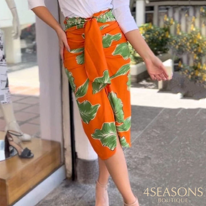 Wefads Women Two Piece Set Fashion Casual Solid Long Sleeve Lapel Top Lace-Up Floral Print Slit