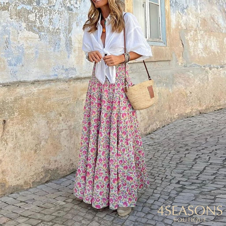 Wefads Women Two Piece Set Fashion Solid Lapel Long Sleeve Lace Up Shirt Top Print Loose Skirt Sets