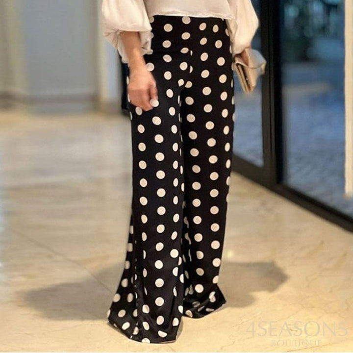 Wefads Women Two Piece Set Fashion Solid One Shoulder Long Flare Sleeve Top Polka Dots Print Casual