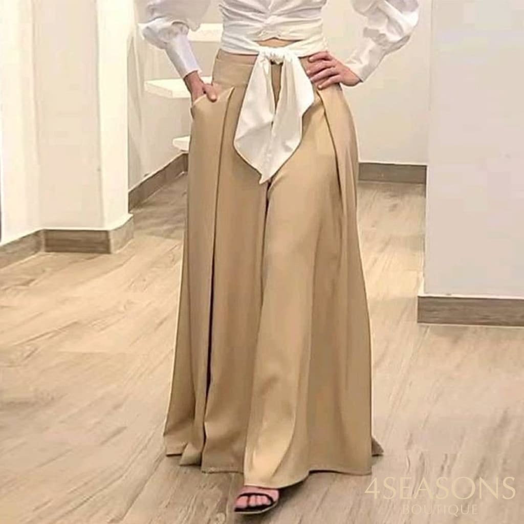 Wefads Women Two Piece Set Solid Long Lantern Sleeve V Neck Nipped Waist Tip Up Shirt Top Loose Wide