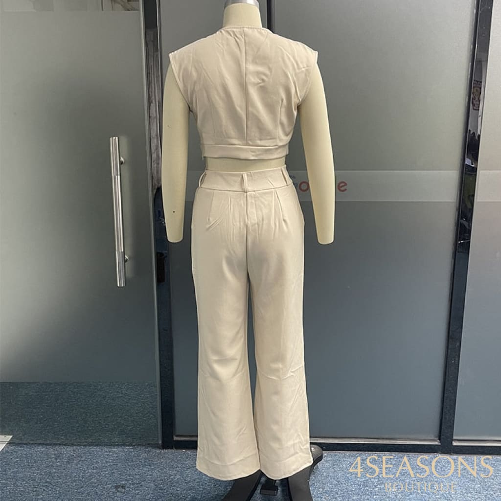 Wefads Women Two Piece Set Summer Casual Stylish Solid Sleeveless V Neck Sexy Top Loose Long Pants