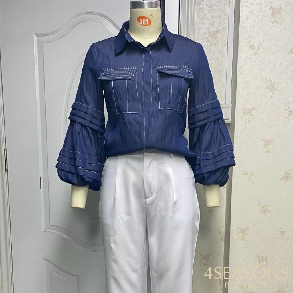 Conjunto duas peças feminino manga bufante camisa calça lápis casual streetwear